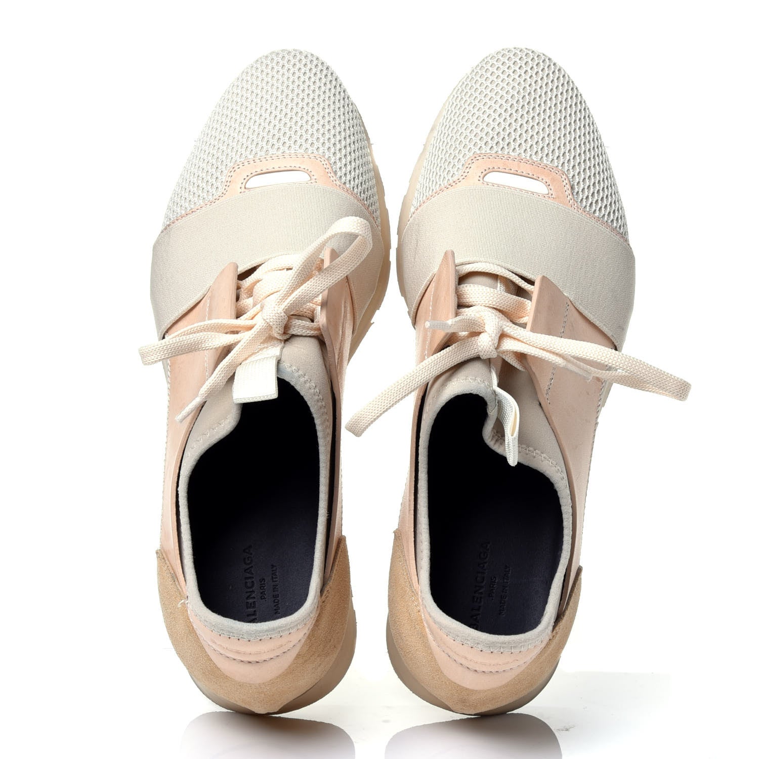 Balenciaga Mesh Calfskin Neoprene Suede Womens Race Runner Sneakers 40 White Black Craie Beige 5 of 15