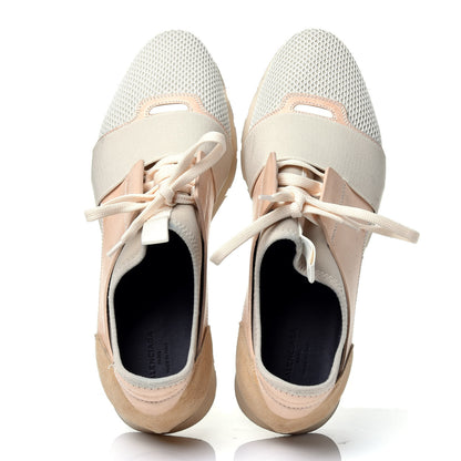 Balenciaga Mesh Calfskin Neoprene Suede Womens Race Runner Sneakers 40 White Black Craie Beige 5 of 15