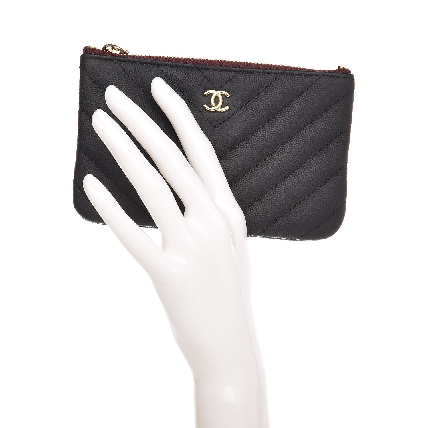 Chanel Caviar Chevron Quilted Small Cosmetic Case Black 2 of 10