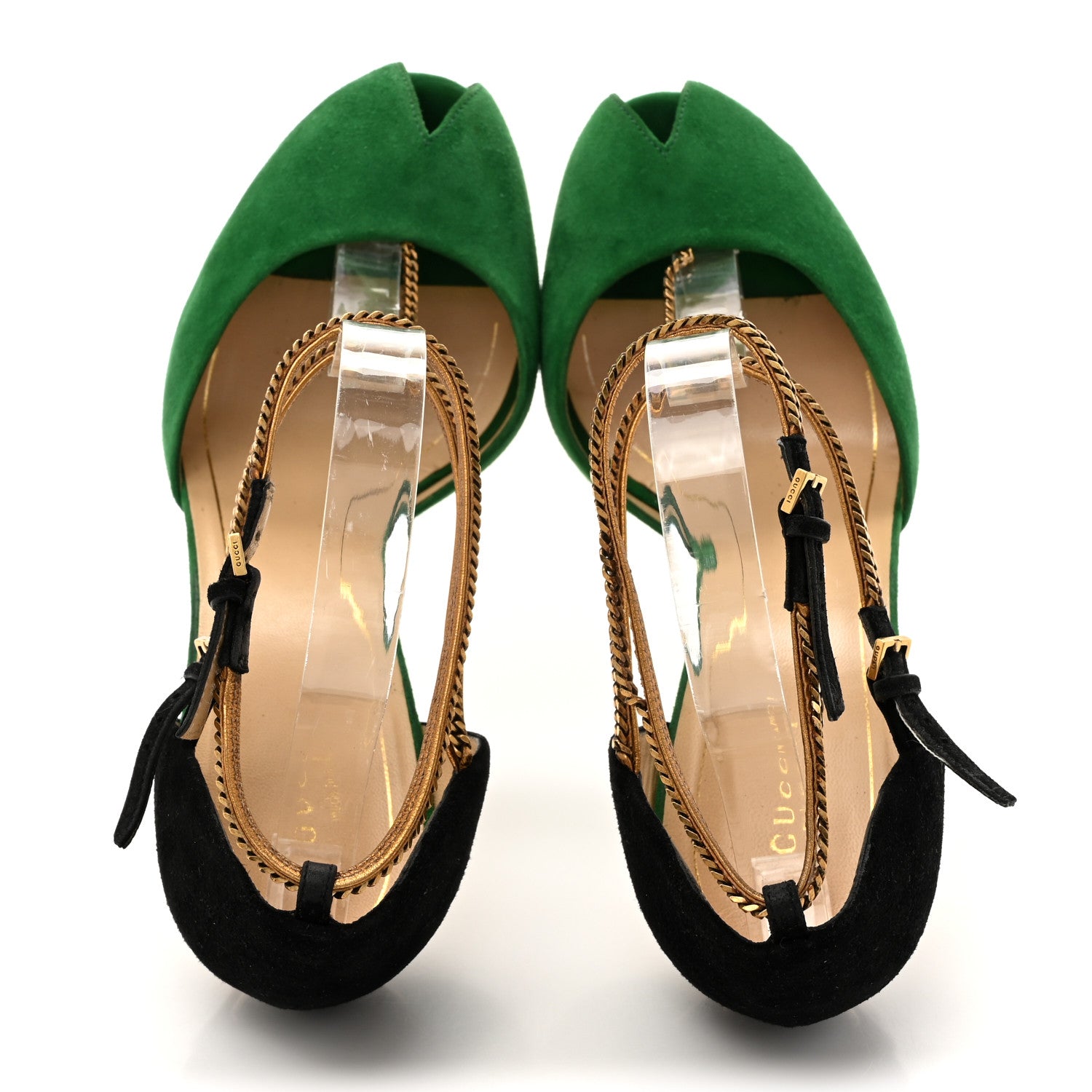 Gucci Kid Scamosciato Ankle Chain Pump 41 Garden 41 Green Black 2 of 14