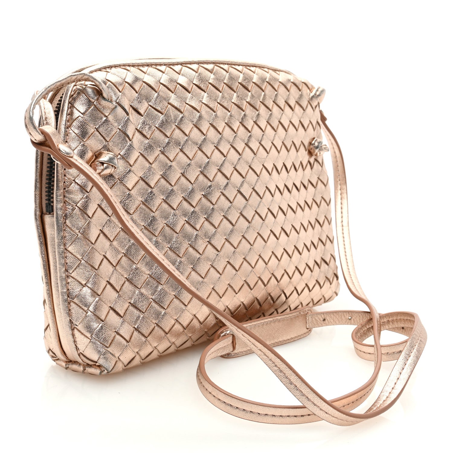 Bottega Veneta BOTTEGA VENETA Metallic Grosgrain Intrecciato Nodini Crossbody Messenger Copper 3 of 9