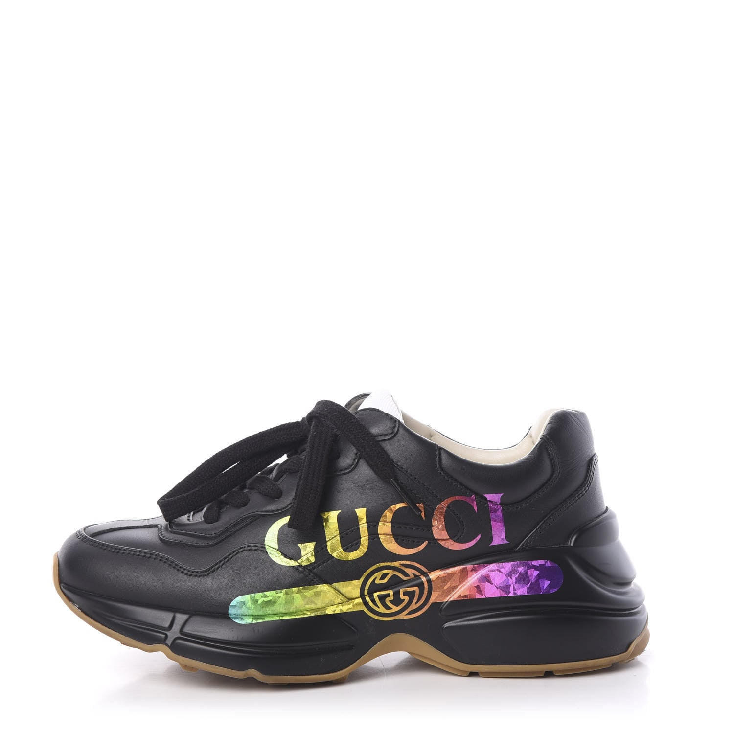 Gucci Calfskin Iridescent Logo Womens Rhyton Sneakers 36 Black 1 of 11