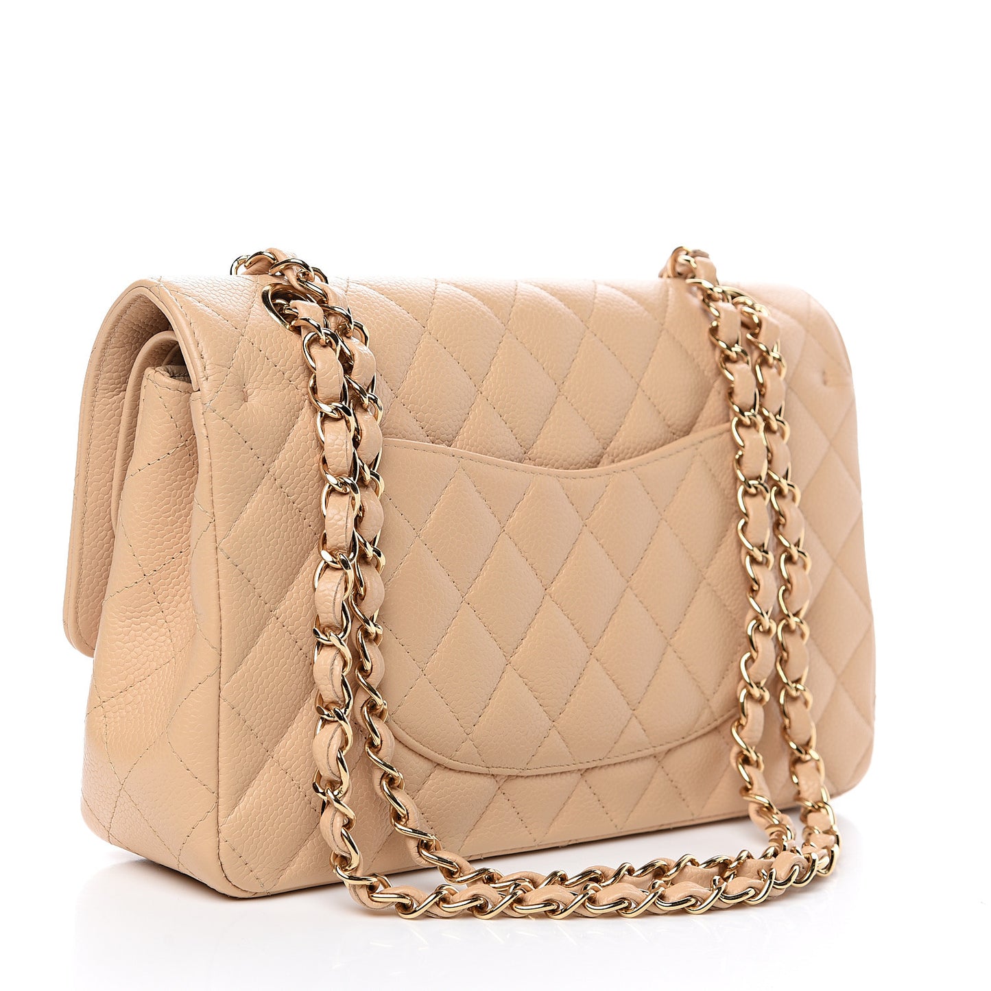 Caviar Quilted Medium Double Flap Beige
