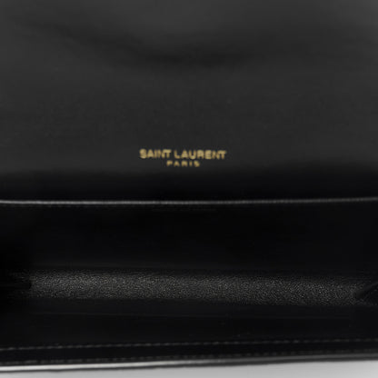 Saint Laurent Calfskin Crocodile Embossed Monogram Uptown Chain Wallet Black 6 of 12