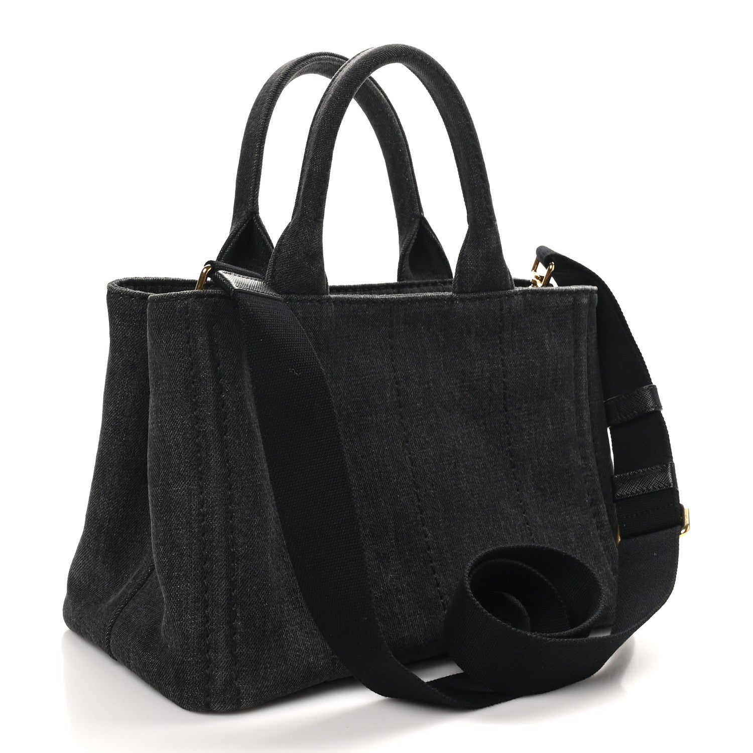 Prada Denim Small Logo Tote Black 3 of 9