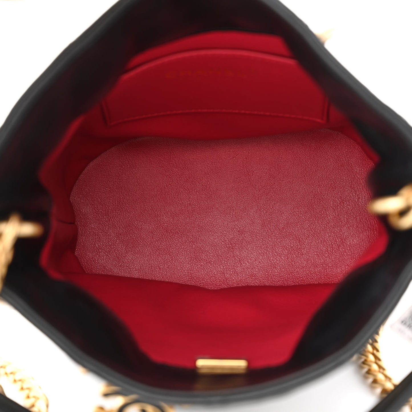 Lambskin Enamel Quilted Pending CC Bucket Drawstring Bag Black