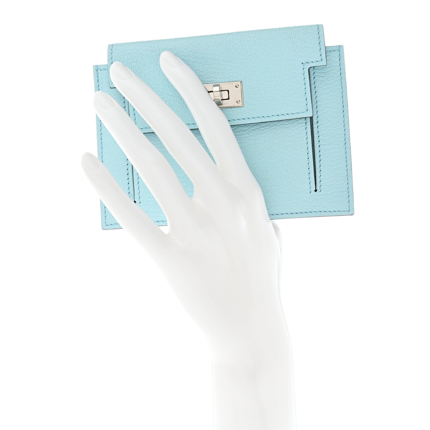 Hermes Chevre Mysore Kelly Pocket Compact Wallet Bleu Atoll 2 of 9