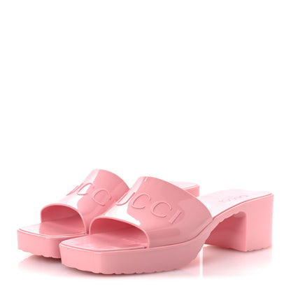 Gucci Rubber Gucci Logo Womens Platform 20/60mm Slide Sandals 38 Wild Rose 4 of 12