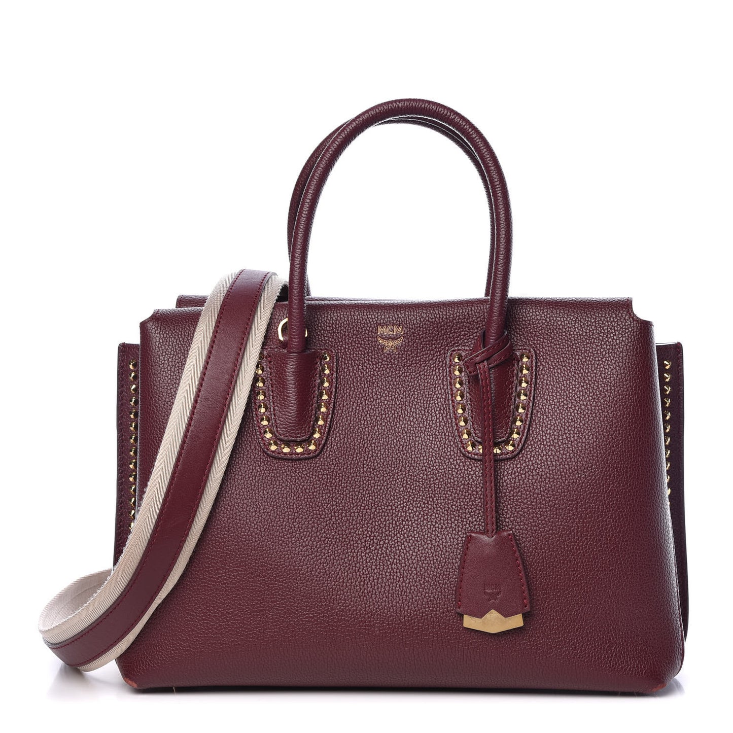 Grained Calfskin Studded Medium Milla Tote Rustic Brown