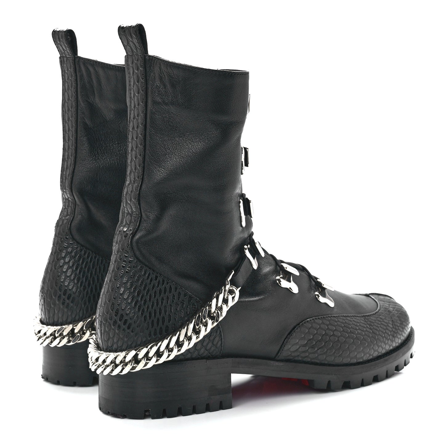 Calfskin Horse Guarda Flat Boots 38 Black Silver