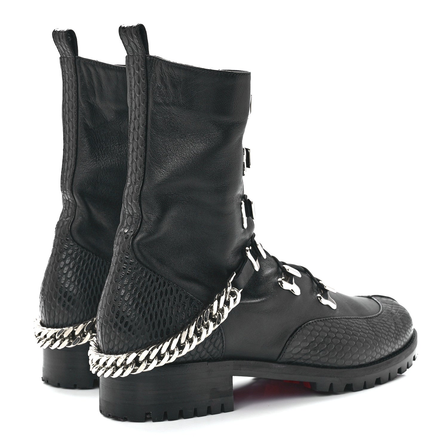 Christian Louboutin Calfskin Horse Guarda Flat Boots 38 Black Silver 4 of 8