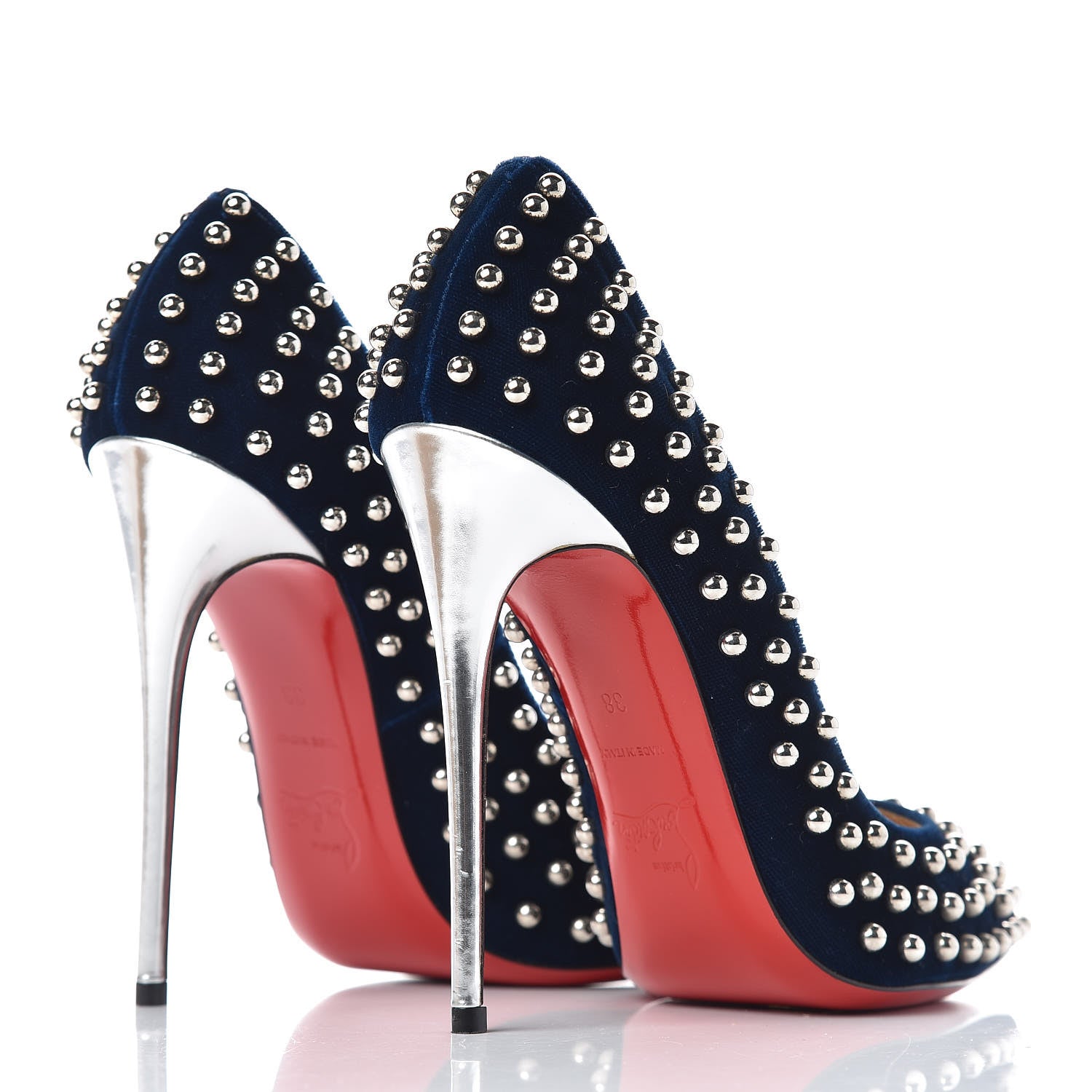 Christian Louboutin Velvet Specchio Billy 120 Spikes Pumps 38 Silver Eclipse 4 of 8
