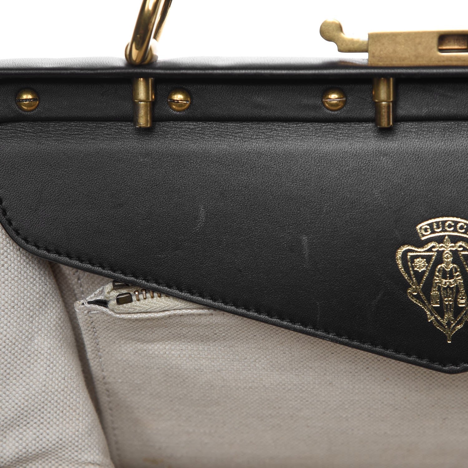 Gucci Nubuck Brocade Medium Lady Stirrup Top Handle Black 8 of 11