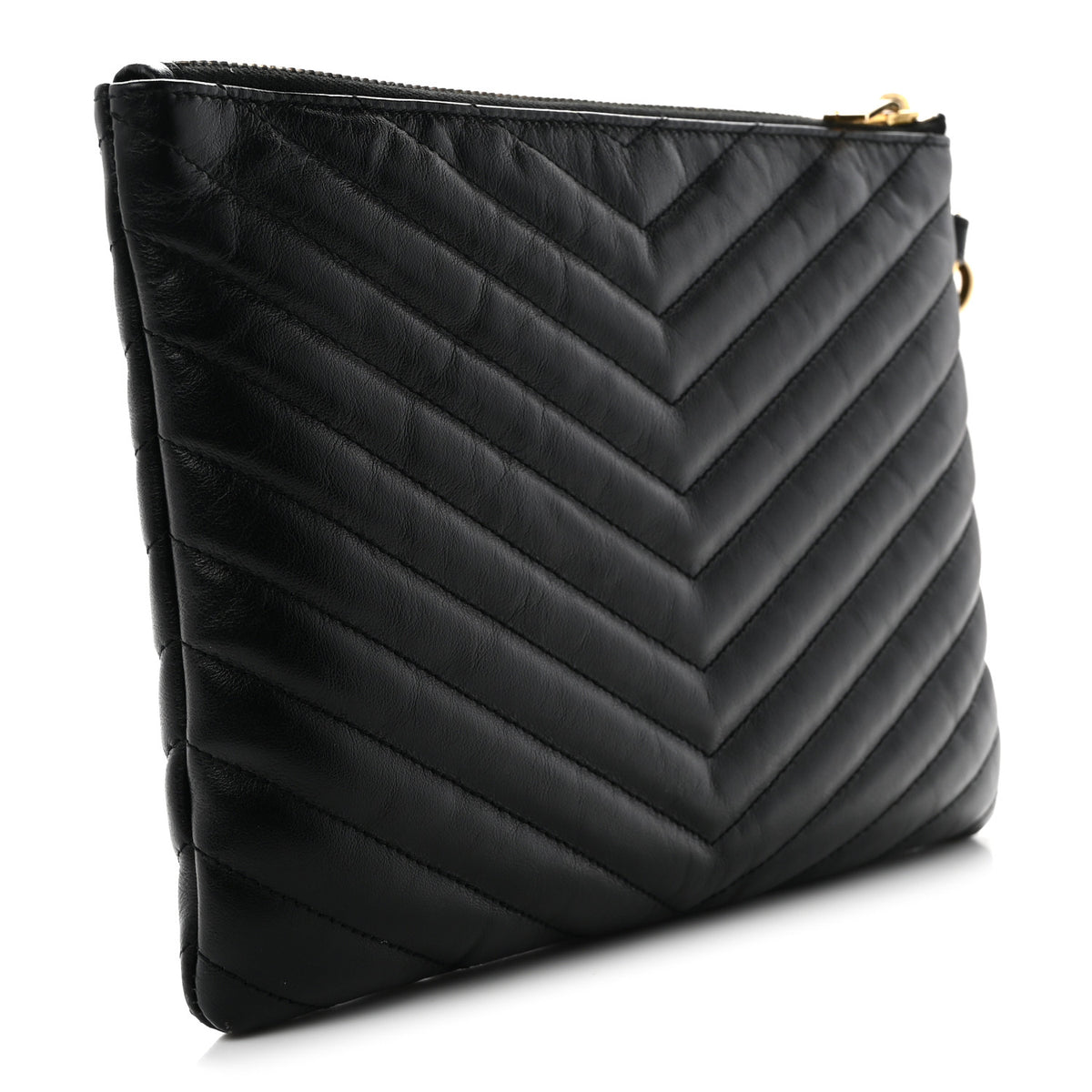 Saint Laurent Calfskin Matelasse Chevron Monogram A5 Wristlet Black 3 of 8