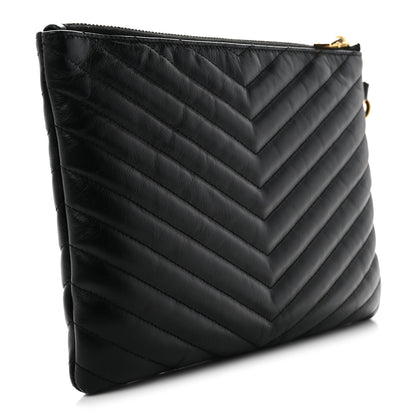 Saint Laurent Calfskin Matelasse Chevron Monogram A5 Wristlet Black 3 of 8