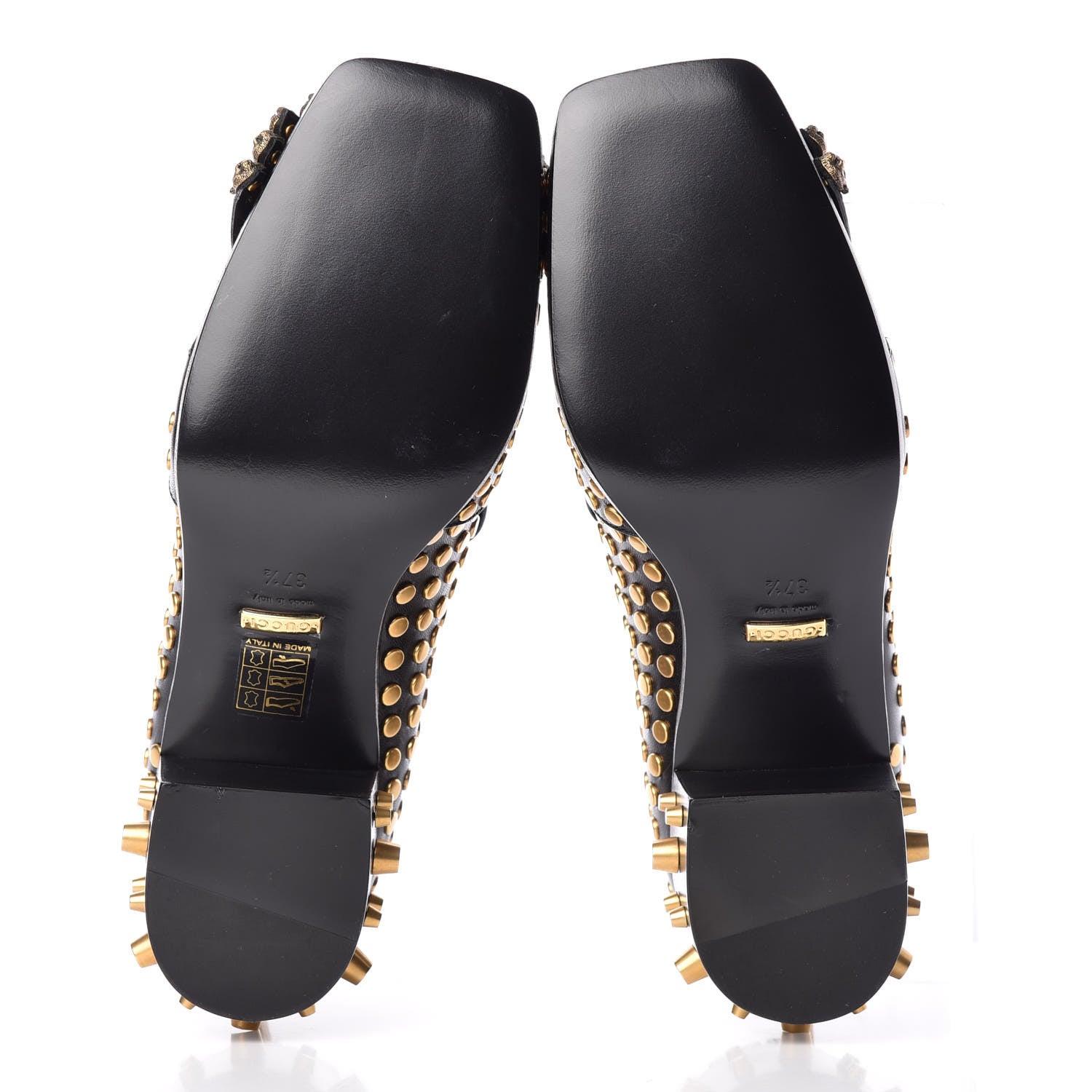 Gucci Malaga Kid Studded Polly Fringe 55mm Loafer Pumps 37.5 Black 5 of 8