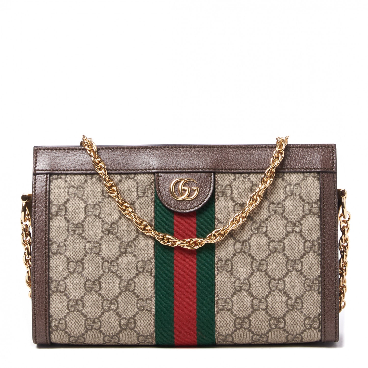 Gucci GG Supreme Monogram Web Small Ophidia Chain Shoulder Bag Brown 1 of 9