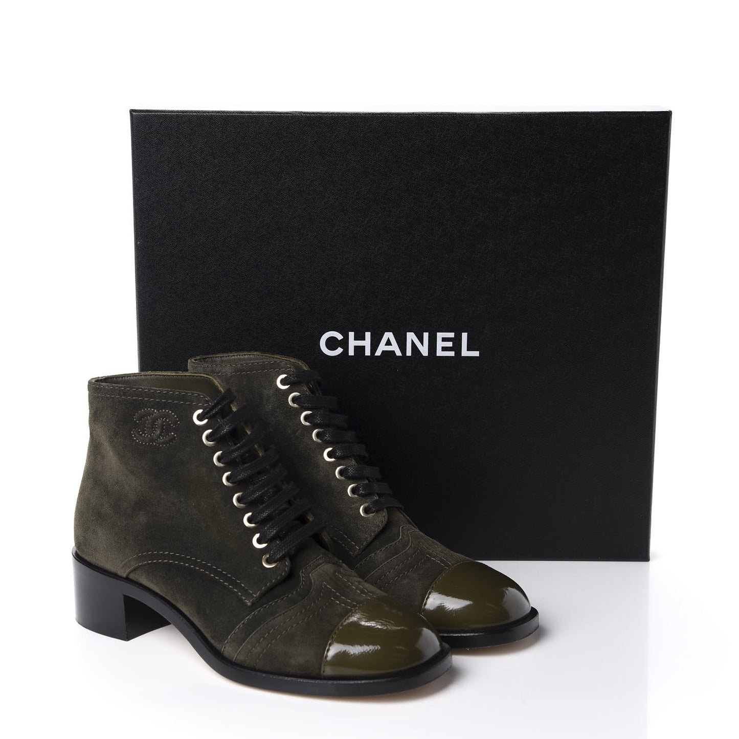 Suede Patent CC Lace Up Boots 35.5 Green