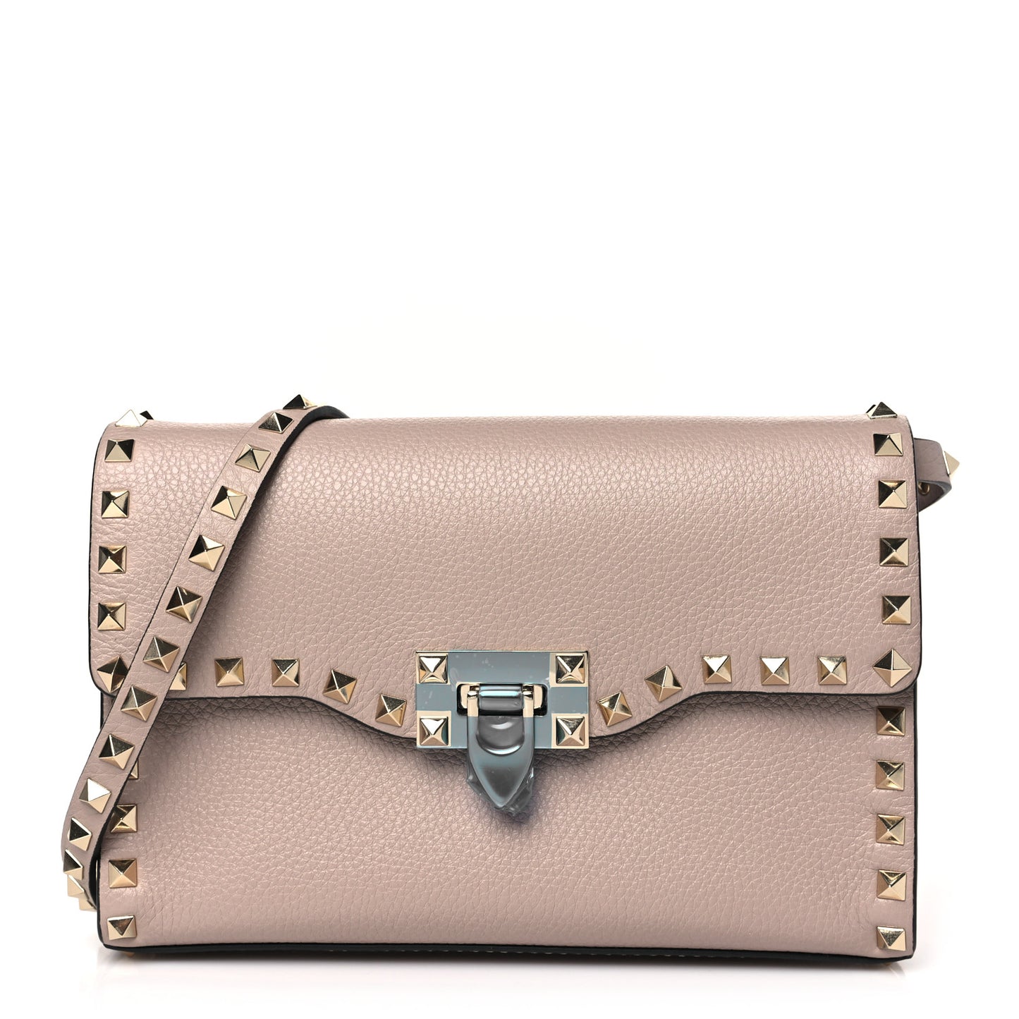 Pebbled Calfskin Medium Rockstud Flip Lock Crossbody Bag Poudre