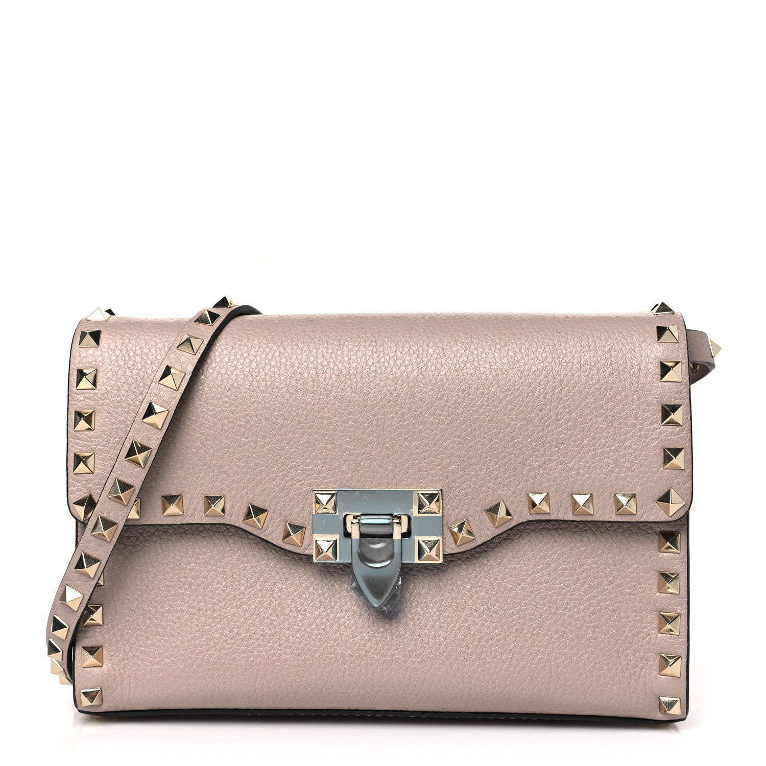 Valentino Garavani Pebbled Calfskin Medium Rockstud Flip Lock Crossbody Bag Poudre 1 of 8