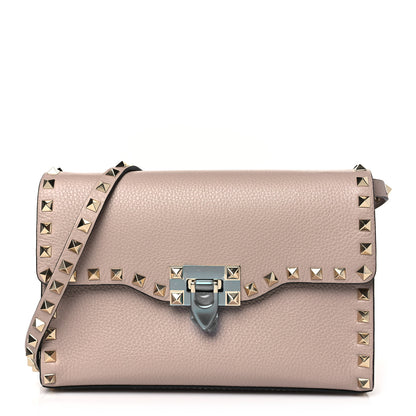 Valentino Garavani Pebbled Calfskin Medium Rockstud Flip Lock Crossbody Bag Poudre 1 of 8