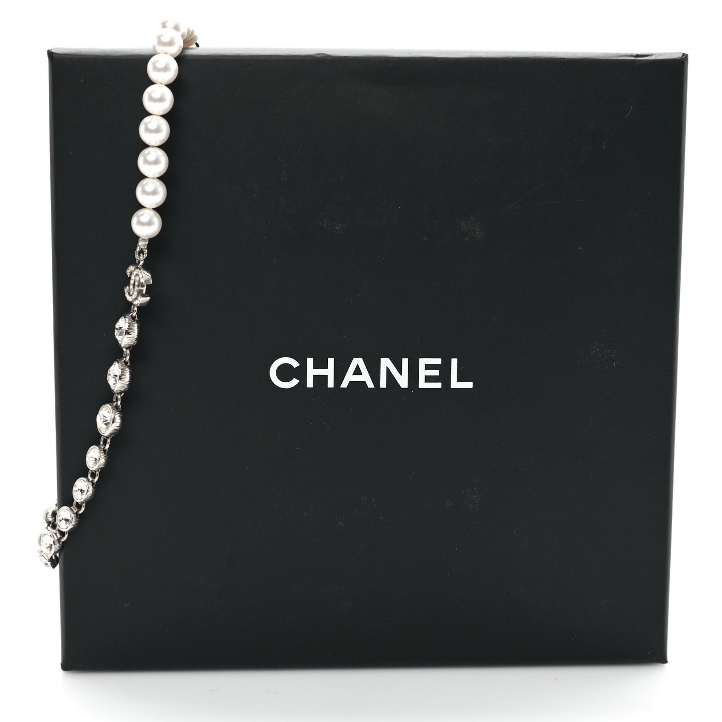 Pearl Crystal CC Choker Necklace Silver