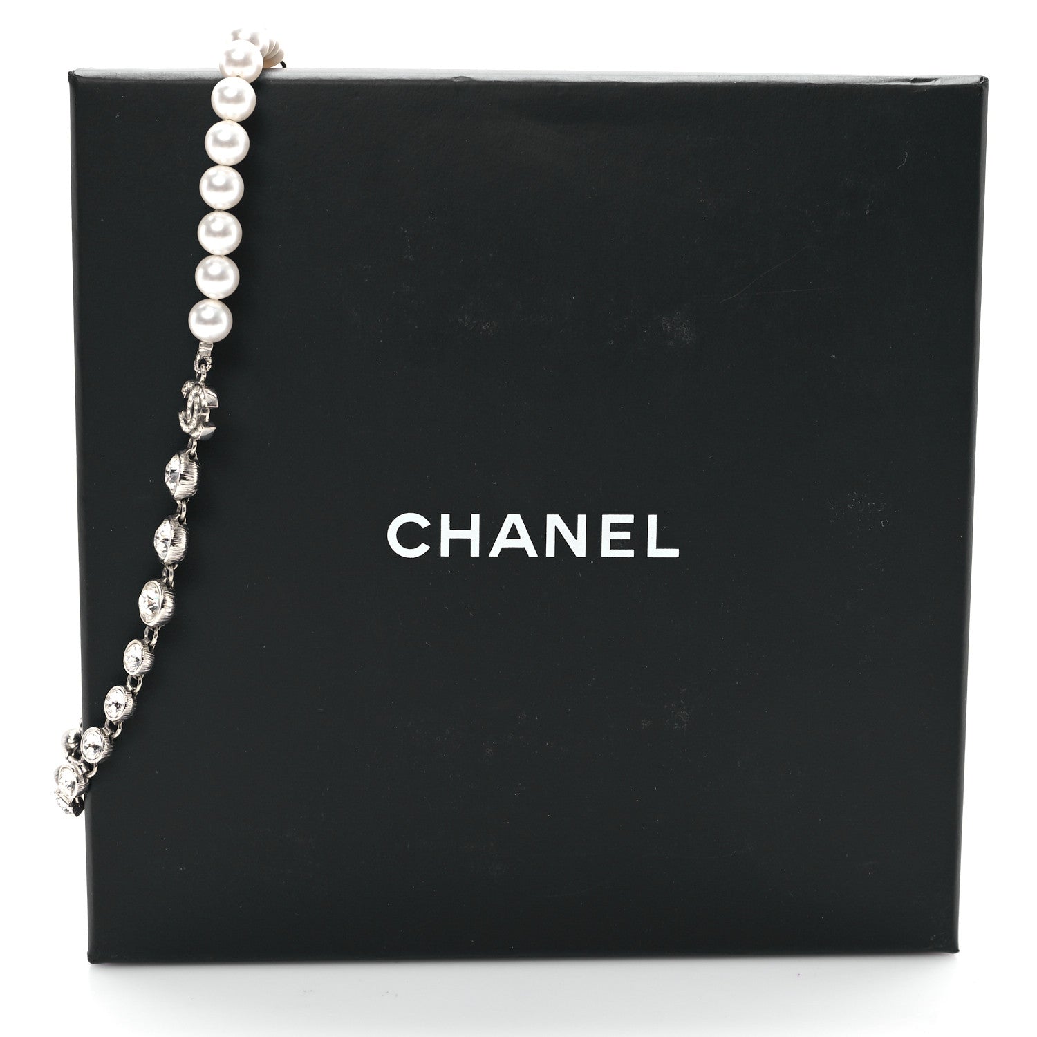 Chanel Pearl Crystal CC Choker Necklace Silver 5 of 5