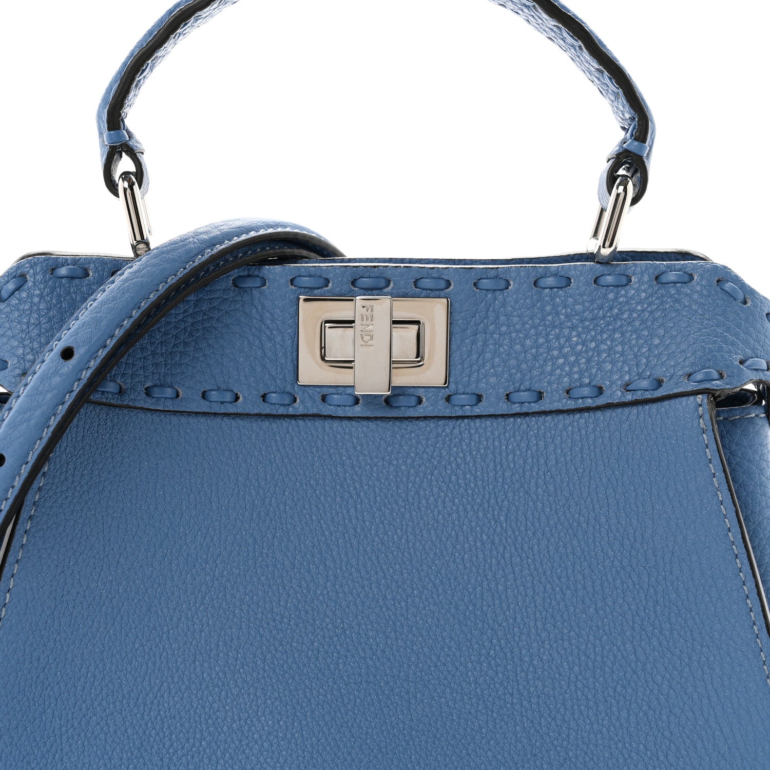 Fendi Cuoio Romano Selleria Macro Stitchings Mini Peekaboo Iconic Satchel Placca Argento Blue 8 of 10