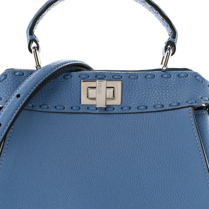 Fendi Cuoio Romano Selleria Macro Stitchings Mini Peekaboo Iconic Satchel Placca Argento Blue 8 of 10