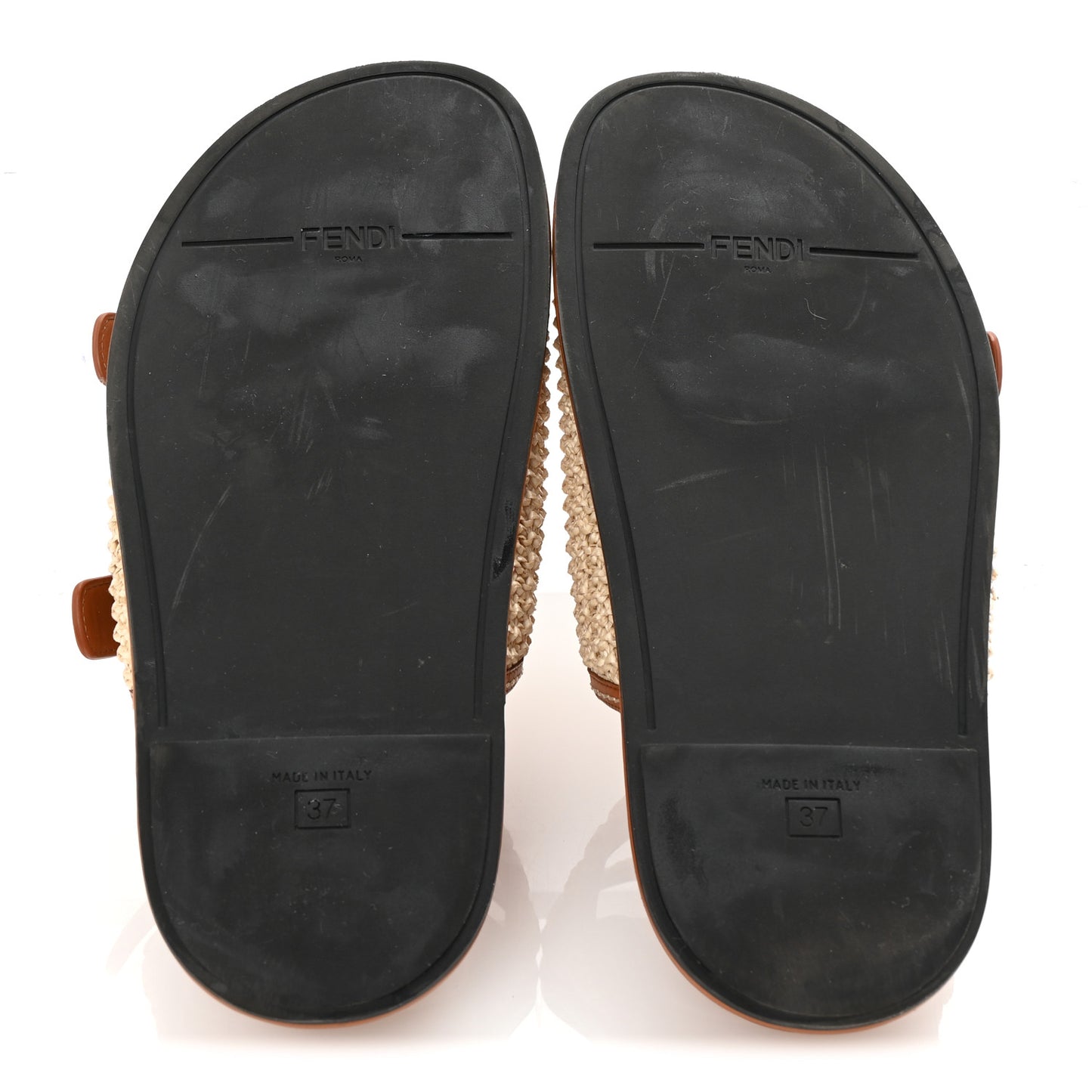 Raffia Vitello Womens Fendi Feel Buckled Slide Sandals 37 Paglia Brandy