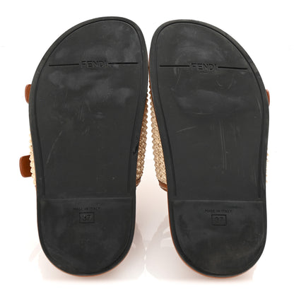 Fendi Raffia Vitello Womens Fendi Feel Buckled Slide Sandals 37 Paglia Brandy 6 of 8