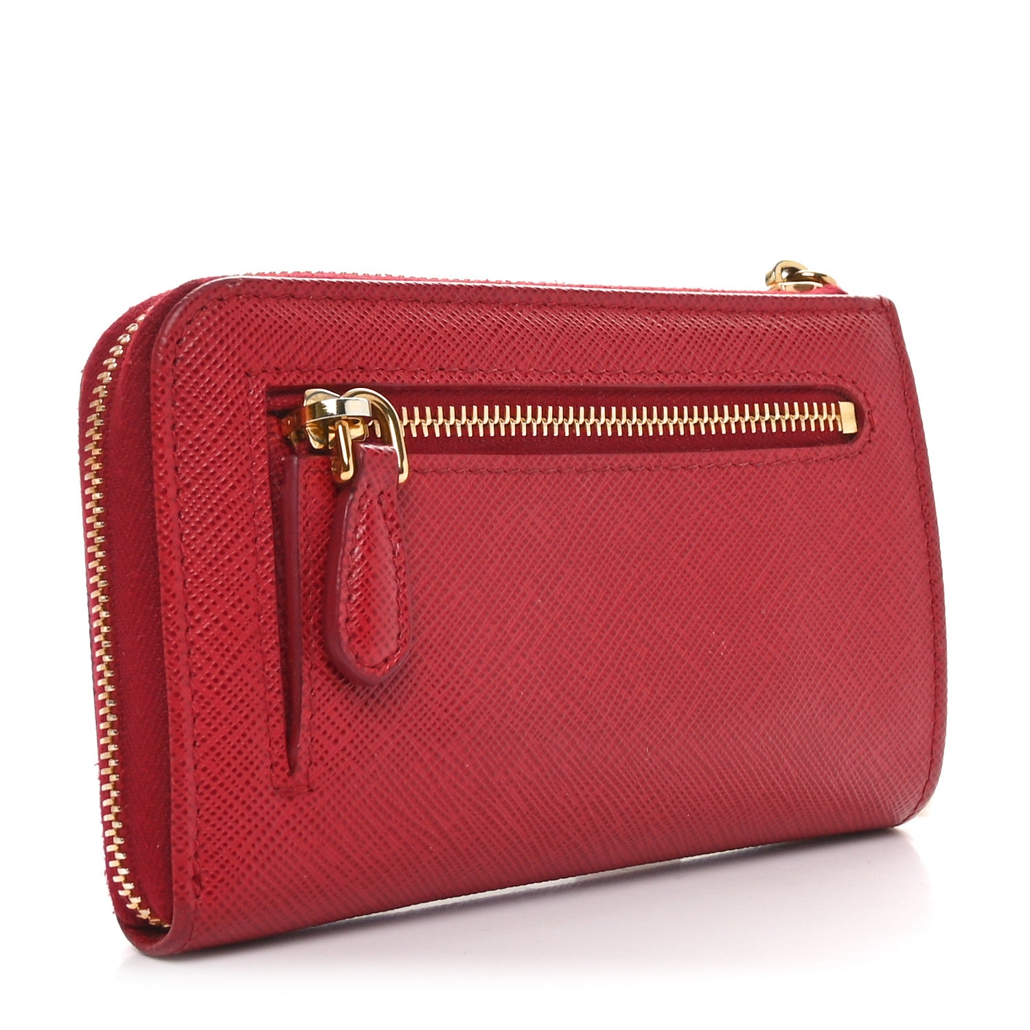 Prada Saffiano Metal Zip Around Keychain Fuoco 3 of 9