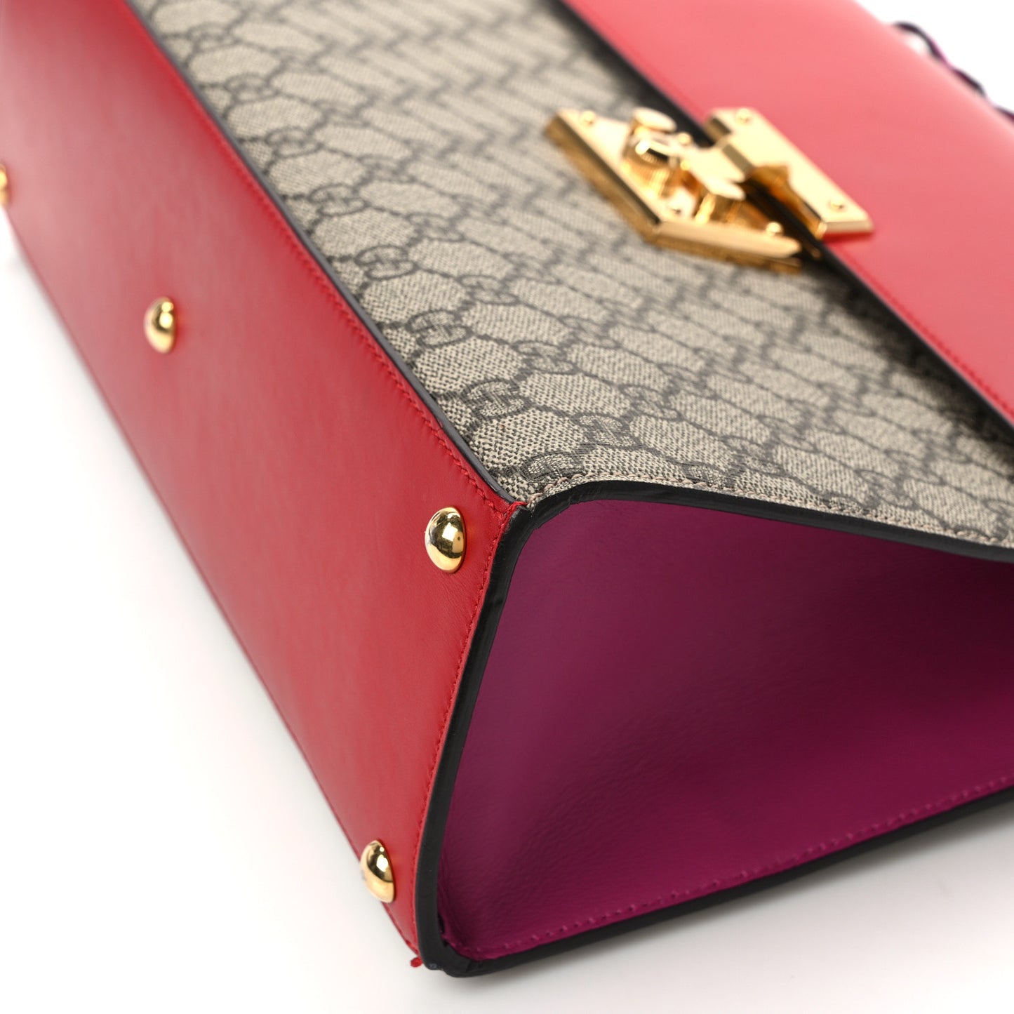 GG Supreme Monogram Calfskin Medium Padlock Top Handle Bag Beige Hibiscus Red New Rosette