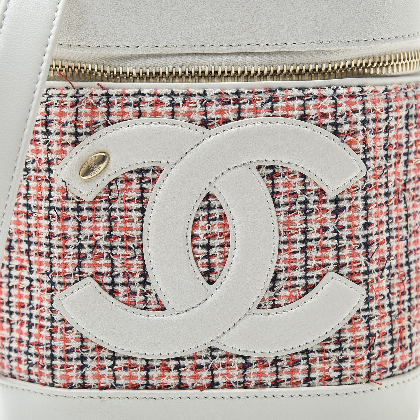 Tweed Lambskin Timeless Vanity Cosmetic Case White
