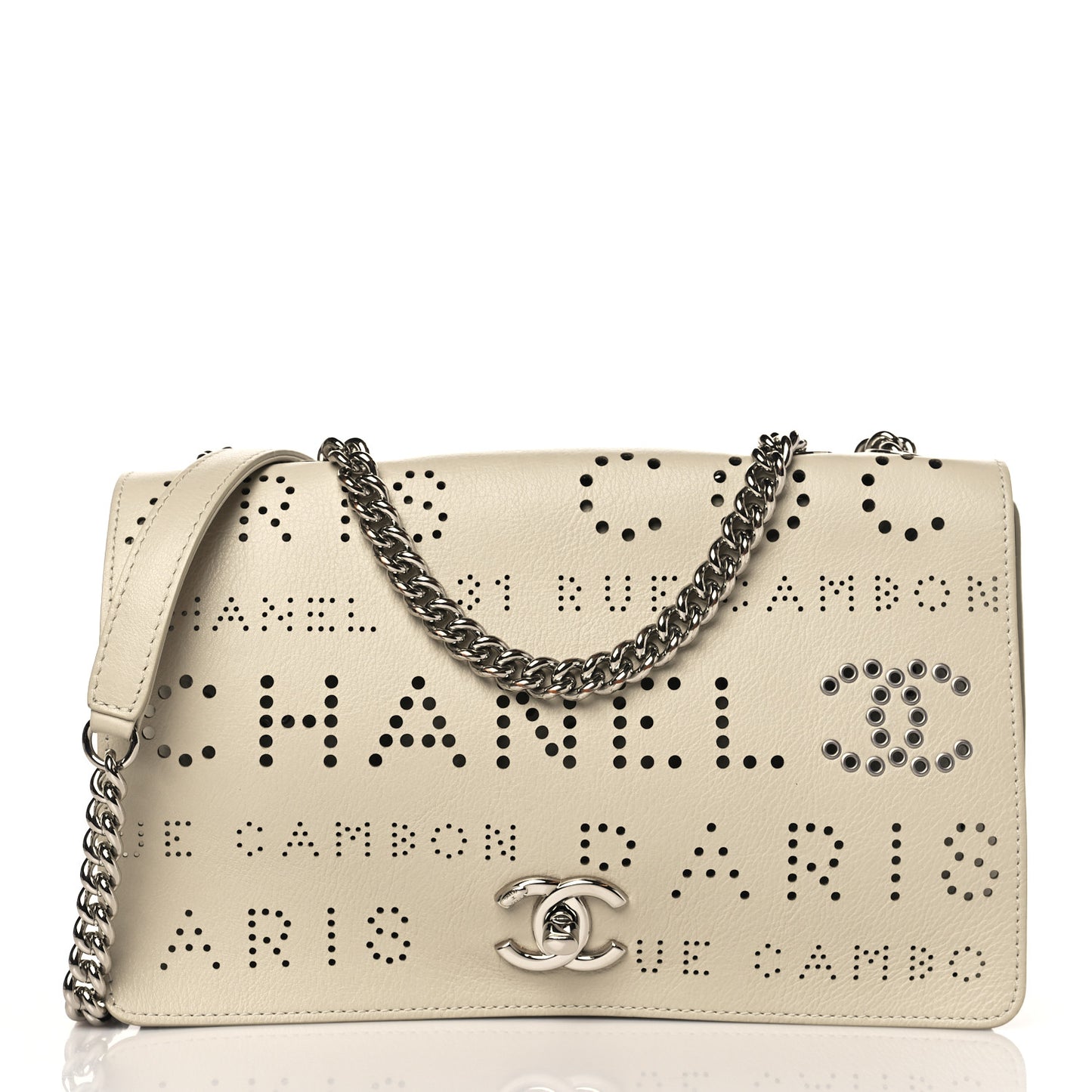 Calfskin Tweed Eyelet Flap Beige