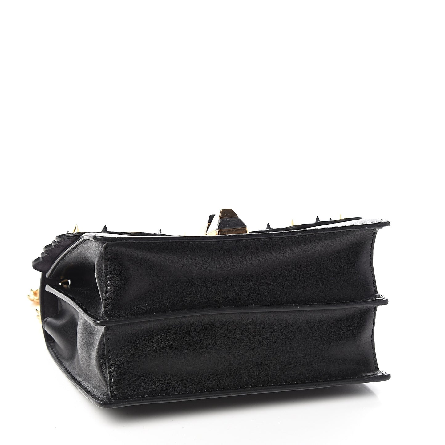 Vitello Liberty Metal Scalloped Multi Studded Small Kan I Shoulder Bag Black