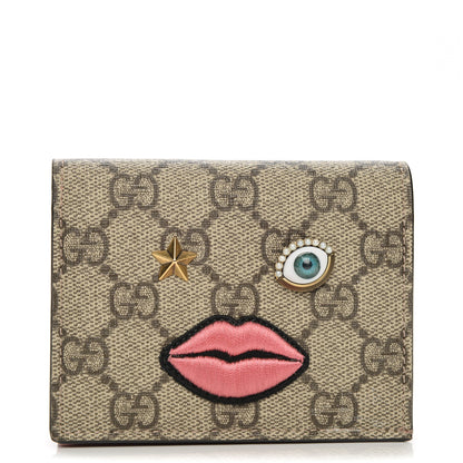 Gucci GG Supreme Monogram Face Embroidered Card Case Wallet Pink 1 of 7