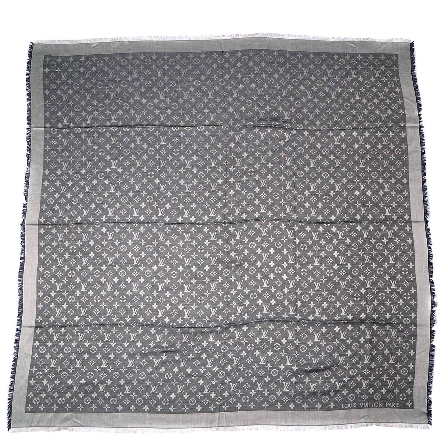 Silk Wool Monogram Denim Shawl Black