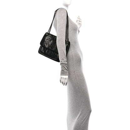 Saint Laurent Crinkled Calfskin Matelasse Monogram Medium Niki Chain Satchel Black 2 of 10