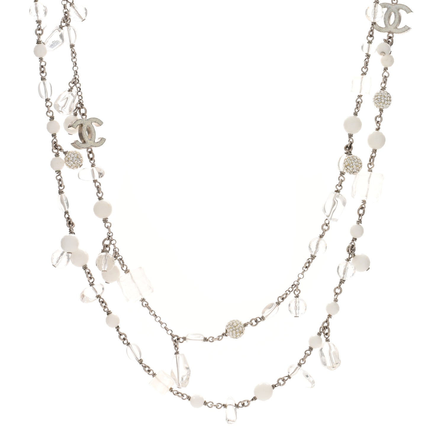 Chanel Enamel Crystal CC Long Necklace White 1 of 3