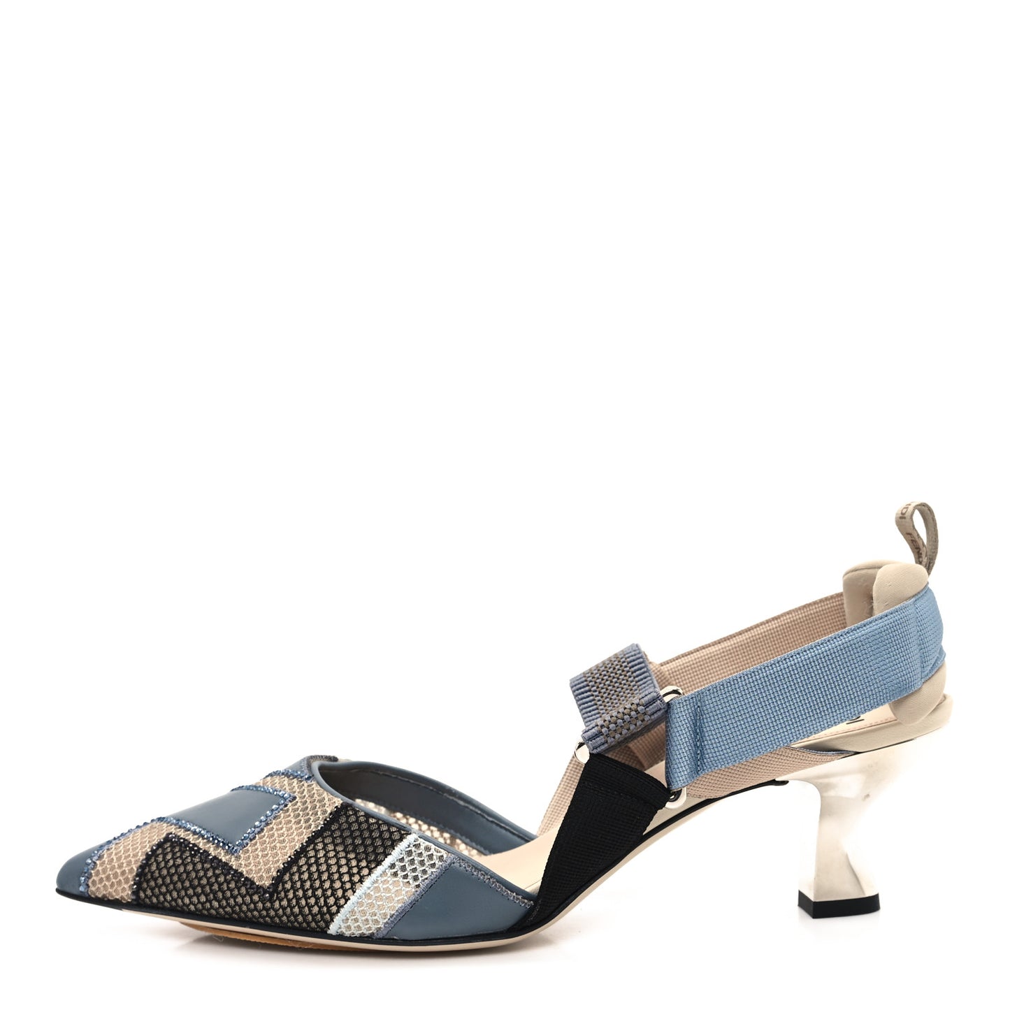 Mesh Lambskin Crystal FF Colibri 85mm Slingback Pumps 40 Blue