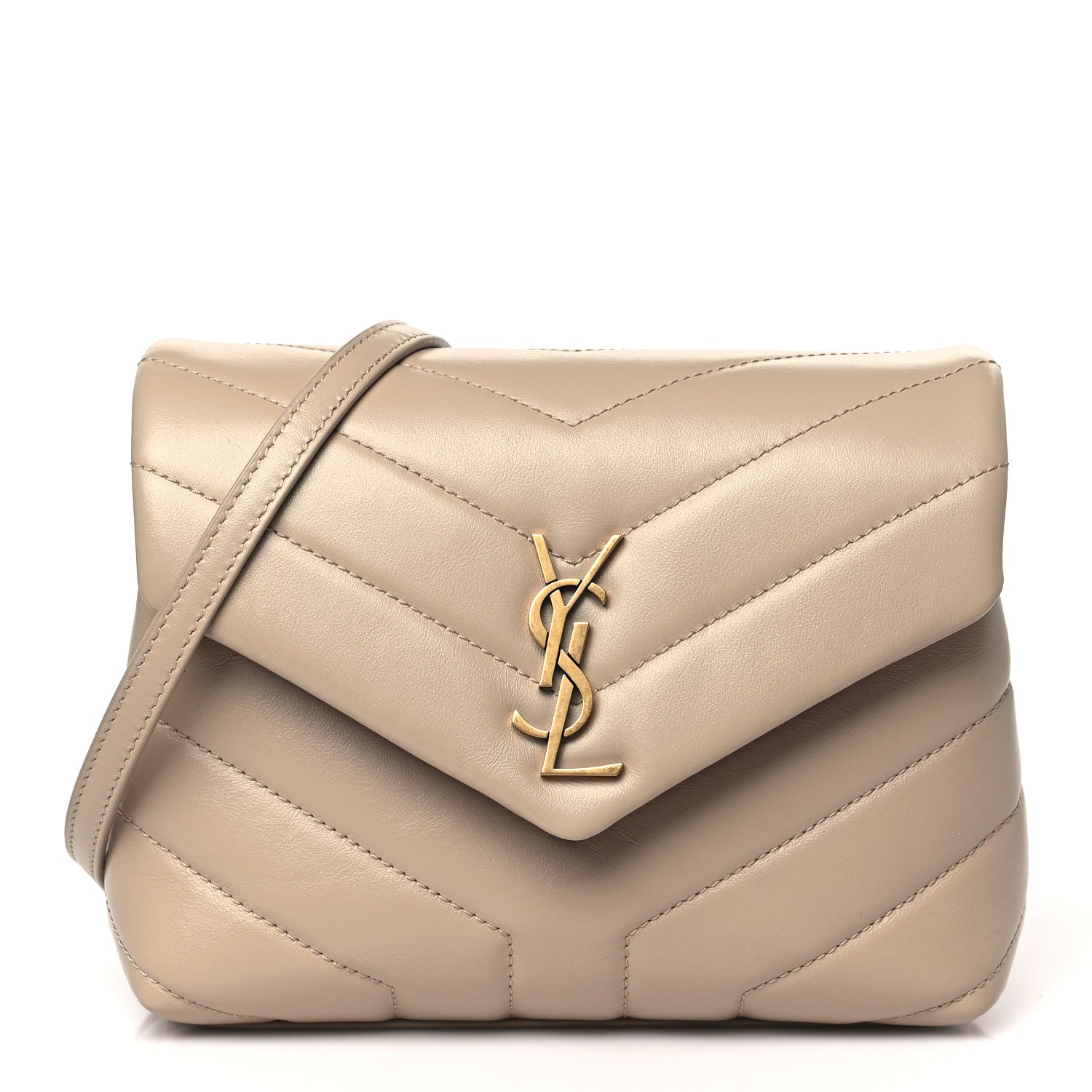 Saint Laurent Calfskin Y Quilted Monogram Toy Loulou Crossbody Bag Dark Beige 1 of 10