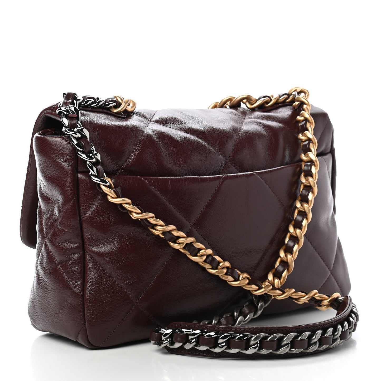 Shiny Goatskin Quilted Large Chanel 19 Flap Brown