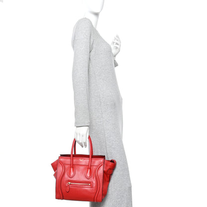 Celine Drummed Calfskin Micro Luggage Red 2 of 16
