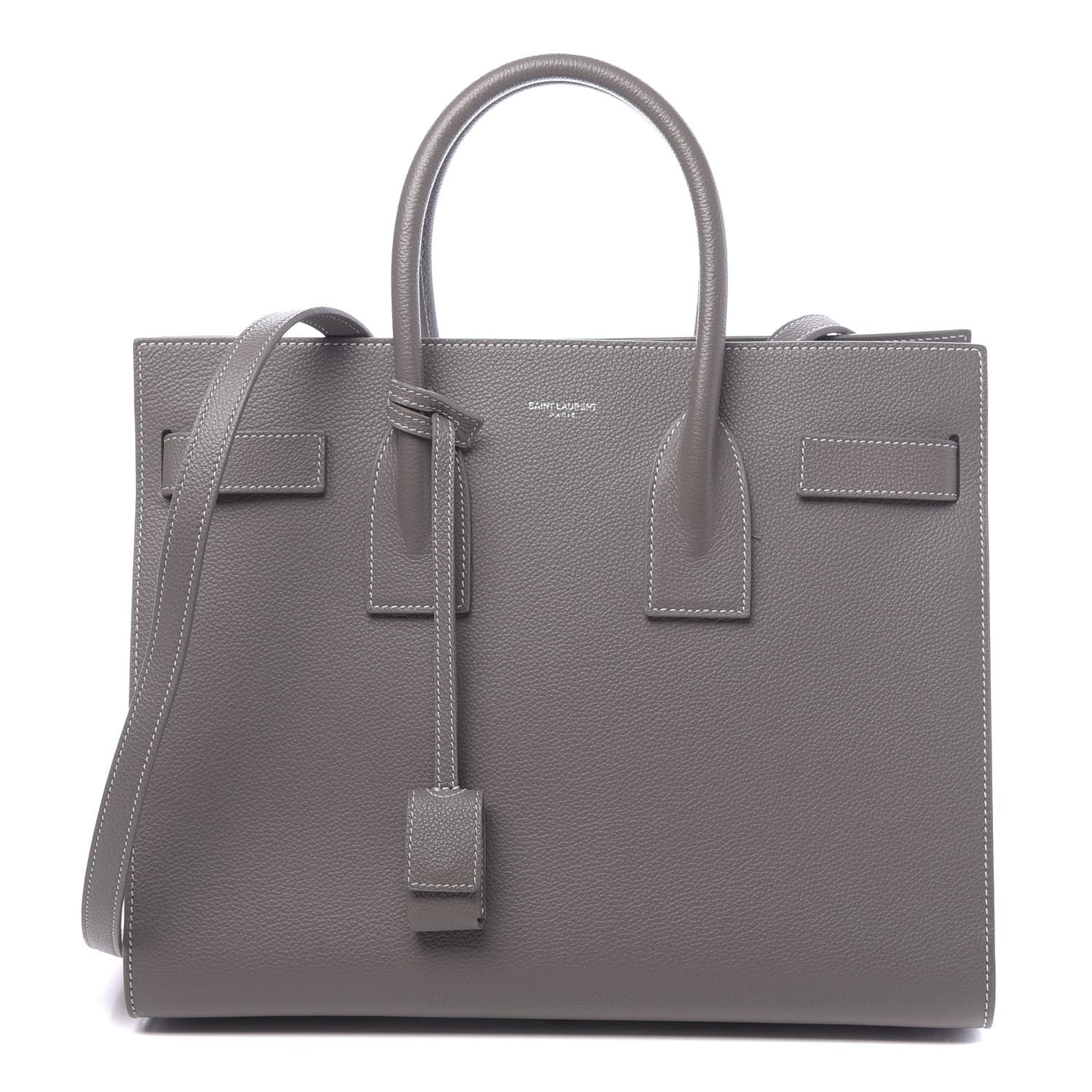 Grained Calfskin Topstitch Small Sac De Jour Grey