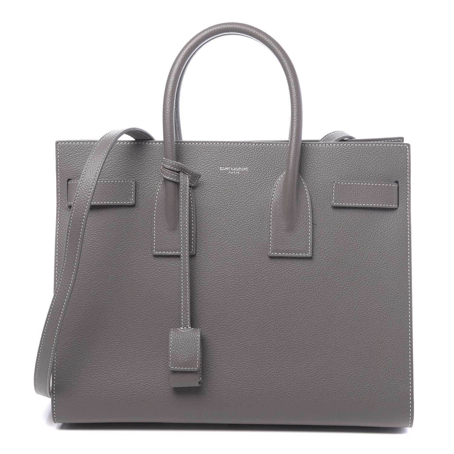 Saint Laurent Grained Calfskin Topstitch Small Sac De Jour Grey 1 of 9