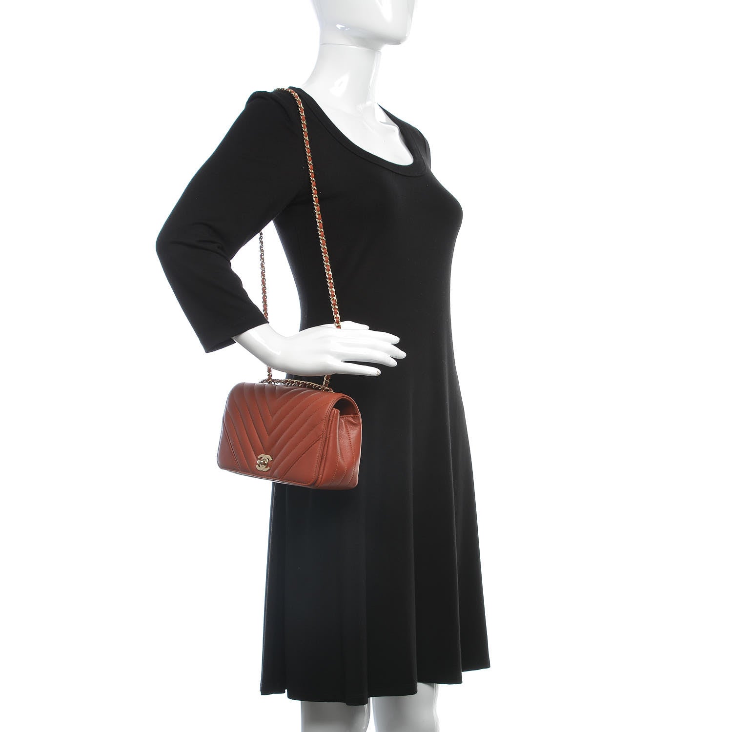 Chanel Calfskin Chevron Quilted Mini Statement Flap Dark Orange 2 of 8
