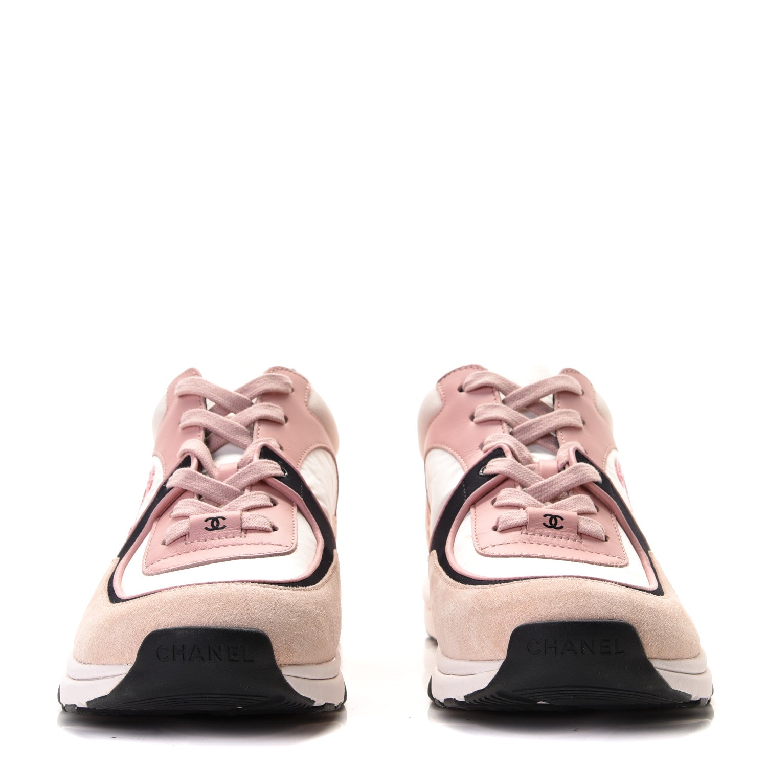 Chanel Nylon Lambskin Suede Calfskin CC Sneakers 41 Pink 5 of 8