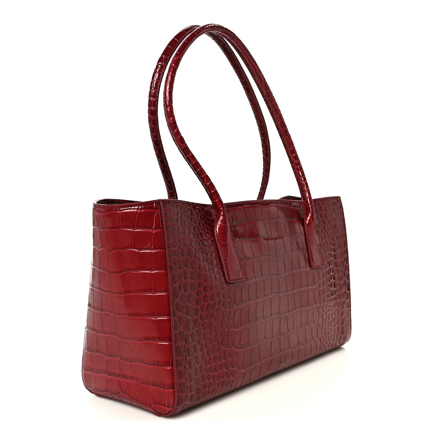 Calfskin Crocodile Embossed Archetype Small Shopping Tote Burgundy