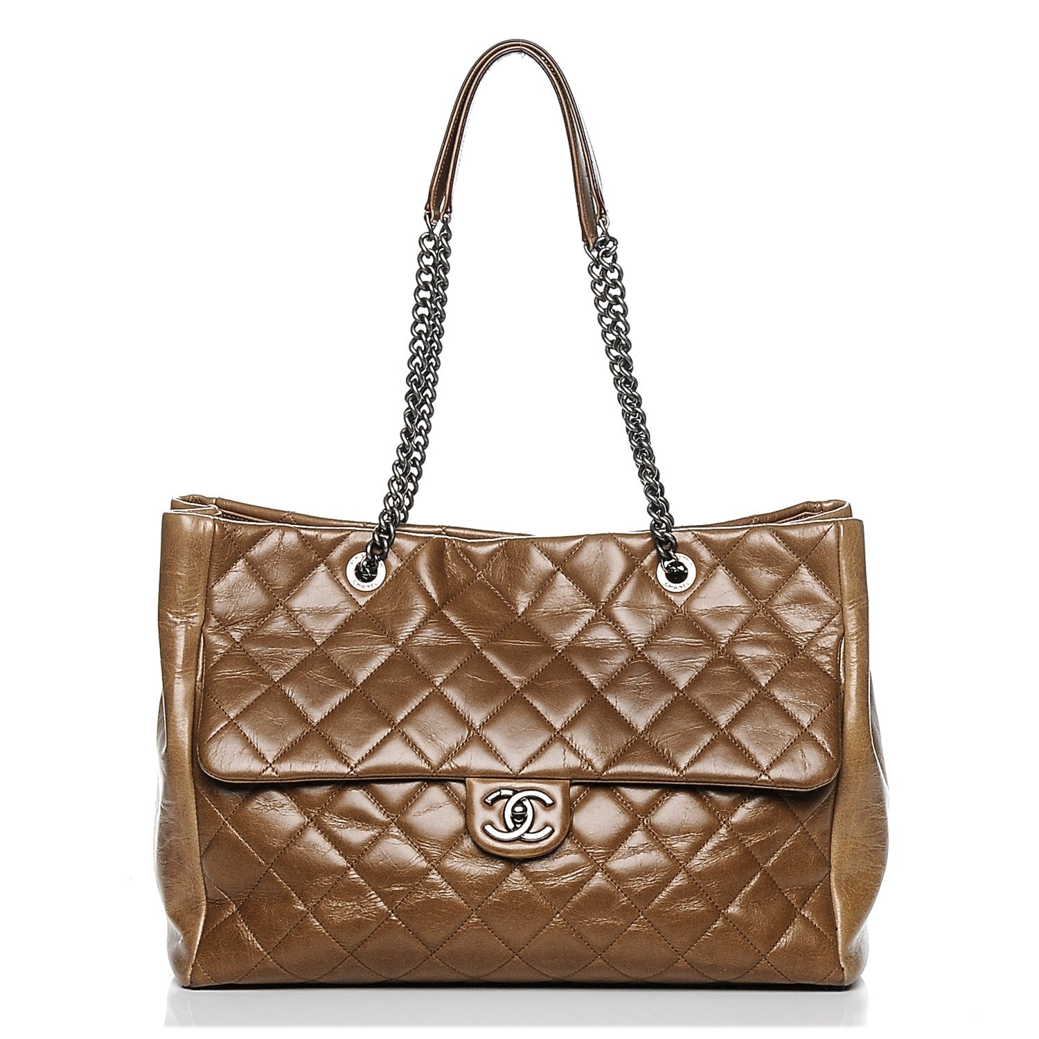 Chanel Glazed Calfskin Quilted Large Front Flap Tote Dark Beige 1 of 12